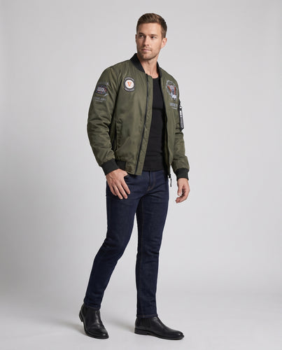 Herren Leichte Nylon-Bomberjacke mit Badge‑Prints, Ärmeltasche und gesteppter Thermofütterung Nord Taschen
