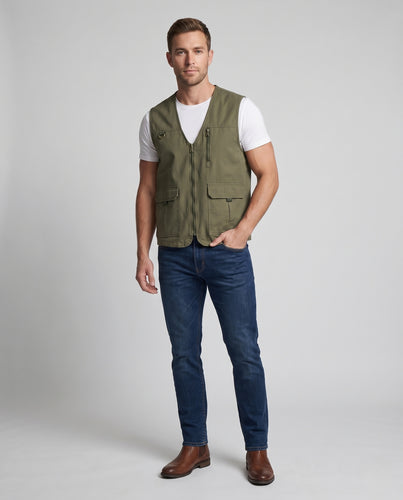 Herren Leichte Outdoor-Utilityweste aus robustem Canvas mit Mesh‑Futter und Multifunktions‑Taschen Nord Taschen