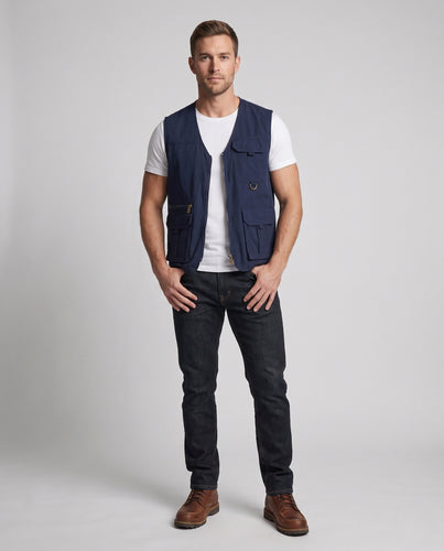 Herren Multifunktionale Cargo-Utility-Weste mit Reißverschluss, Mesh‑Futter und D‑Ring Nord Taschen