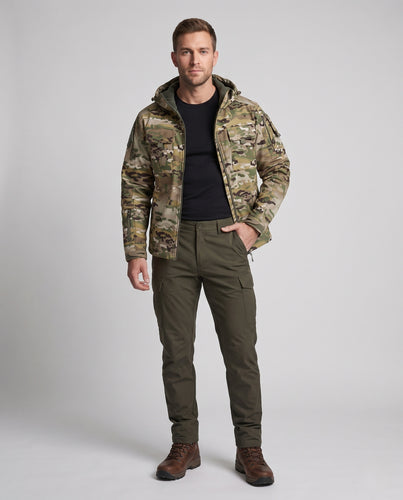 Herren Taktische Softshell-Jacke mit Kapuze, Multifunktionstaschen und Zip-Ärmeln Nord Taschen