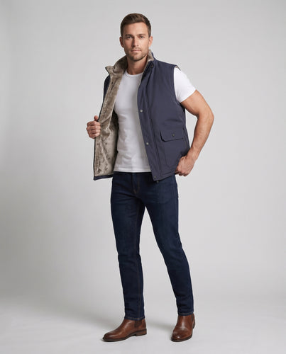 Herren Thermo-Steppweste mit Teddyfutter, winddichter Softshell‑Außenlage und Multifunktionstaschen Nord Taschen