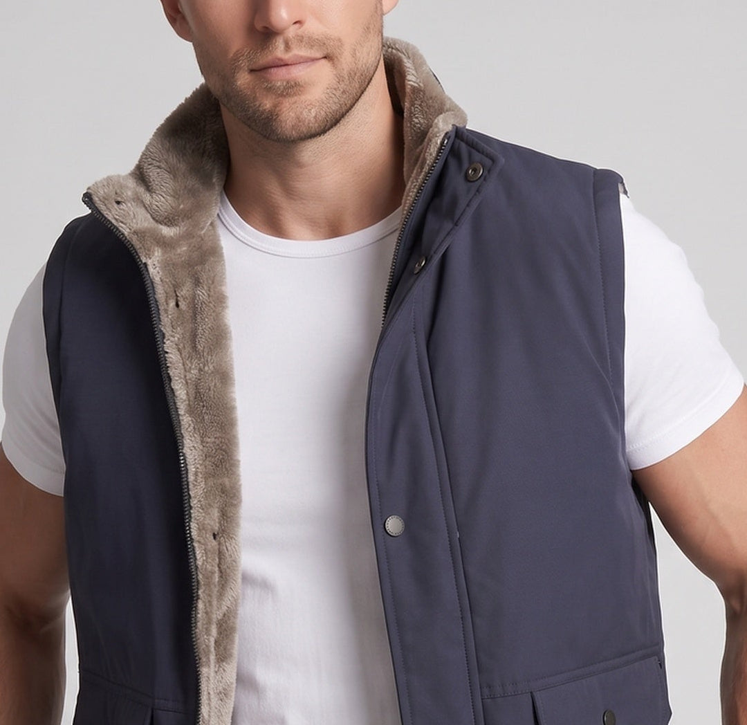 Herren Thermo-Steppweste mit Teddyfutter, winddichter Softshell‑Außenlage und Multifunktionstaschen Nord Taschen