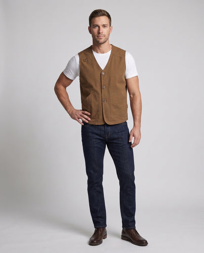 Herren Utility-Weste mit V-Ausschnitt, robustem Baumwollcanvas und karierter Innenfütterung Nord Taschen