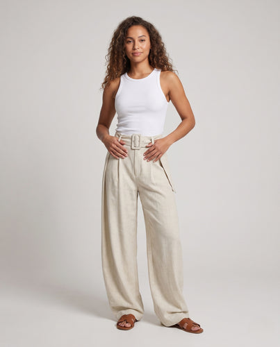 Damen Elegante und weit geschnittene Leinenhose Nord Taschen