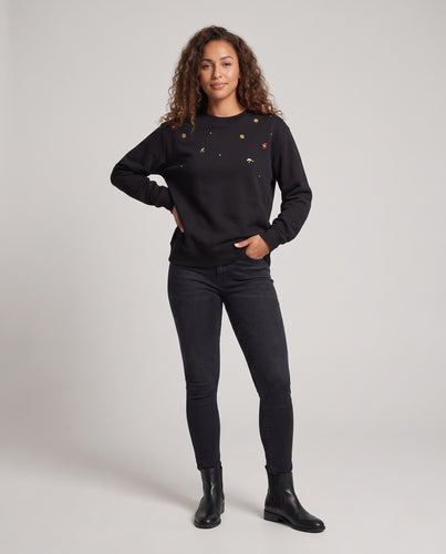 Damen Sportlicher Sweatshirt mit floralen Stickereien Nord Taschen