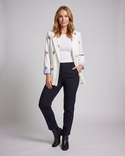 Damen Blumenprint Blazerjacke mit Umschlagkragen und kontrastierendem Manschettenbesatz Nord Taschen