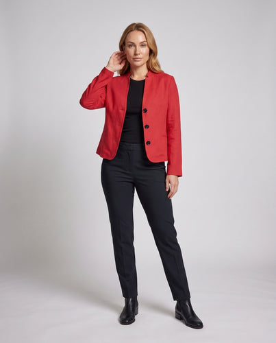 Damen Boxy-Blazer mit Stehkragen, strukturierter Leinenoptik und sichtbarer Knopfleiste Nord Taschen