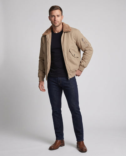 Herren Canvas-Pilotblouson mit durchgehendem Teddyfutter, Utility-Ärmeltasche und geripptem Saum Nord Taschen