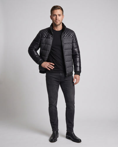 Herren gesteppte Thermo-Materialmix-Jacke mit hochschließendem Strickkragen Nord Taschen