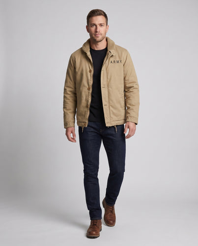 Herren Kapuzen-Canvasjacke mit Teddyfleece-Innenfutter und Kordzugsaum Nord Taschen