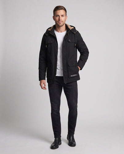 Herren Kapuzen-Fieldparka mit Teddyfutter, Canvas-Optik und Multifunktionstaschen Nord Taschen