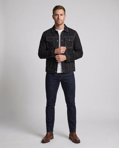 Herren Kontrastnaht-Truckerjacke mit wattierter Thermofütterung und Druckknopfleiste Nord Taschen