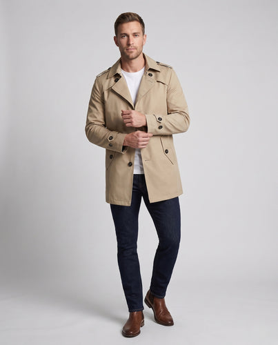 Herren Kurzmantel Trenchcoat mit Teddyfleece‑Futter und Stehkragen Nord Taschen