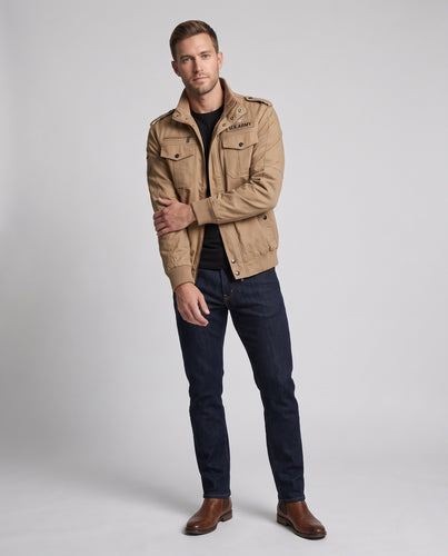 Herren Military-Canvas Fieldblouson mit Schulterklappen, Utility-Taschen und geripptem Saum Nord Taschen