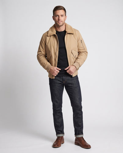 Herren Piloten-Blouson im Canvas-Look mit Teddykragen, Ärmeltasche und gerippten Bündchen Nord Taschen