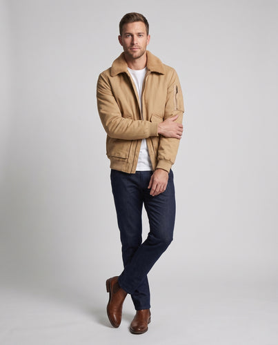 Herren robustes Canvas‑Fliegerblouson mit wärmender Sherpa‑Innenlage und Umschlagkragen Nord Taschen