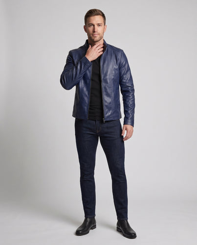 Herren schlanke Kunstleder-Blousonjacke mit Stehkragen und thermogefütterter Innenseite Nord Taschen
