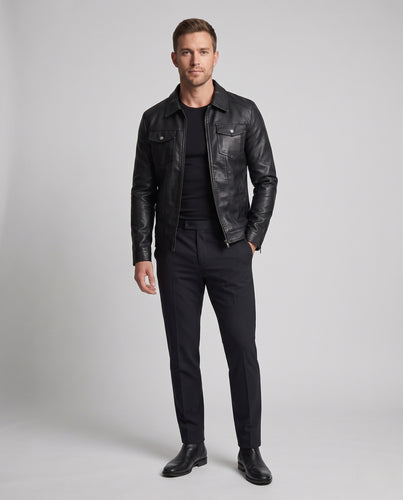 Herren Slim-Fit Kunstlederjacke mit Thermofutter und Brustpattentaschen Nord Taschen