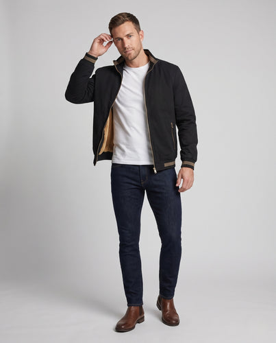 Herren Teddygefütterter Canvas-Bomber mit Stehkragen, Rippbündchen und Sherpa-Innenlage Nord Taschen