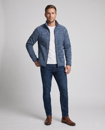 Herren thermisch gefütterte melierte Fleece‑Stehkragenjacke mit durchgehendem Reißverschluss Nord Taschen