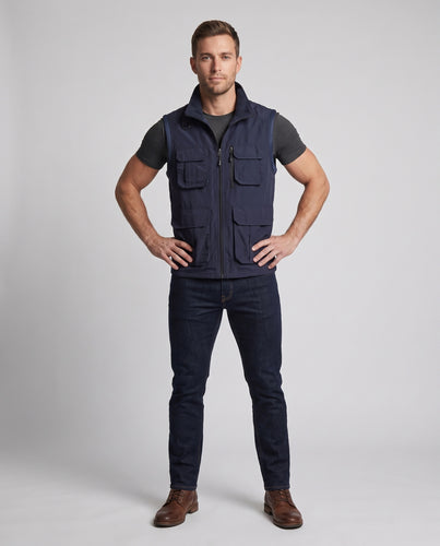 Herren Utility-Weste mit wärmender Fleece-Innenlage, multifunktionalen Taschen und Stehkragen Nord Taschen