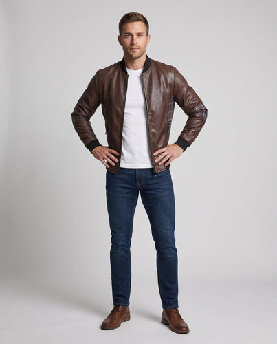 Herren Wärmeisolierendes Kunstleder‑Bomberblouson mit Teddyfleece‑Innenlage und sportiven Armapplikationen Nord Taschen