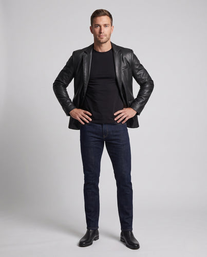 Herren elegantes Kunstleder Sakko im Blazer-Cut mit schmaler Silhouette Nord Taschen