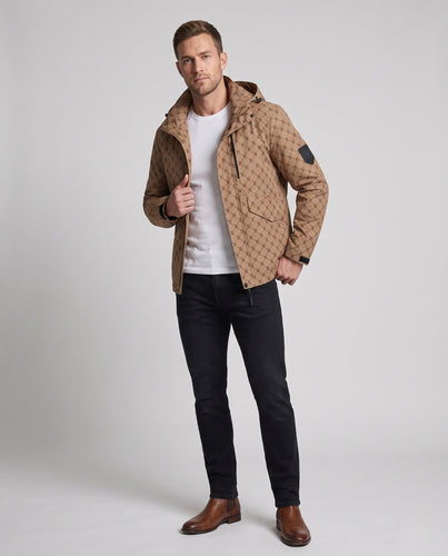 Herren Kapuzen-Fieldjacke mit Allover-Monogramm, wasserabweisender Shell und Multifunktionstaschen Nord Taschen