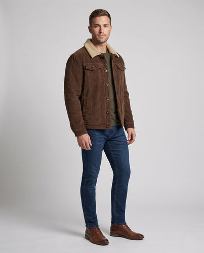 Herren Kordjacke mit Sherpa-Futter, Hemdkragen und Brustpattentasche Nord Taschen