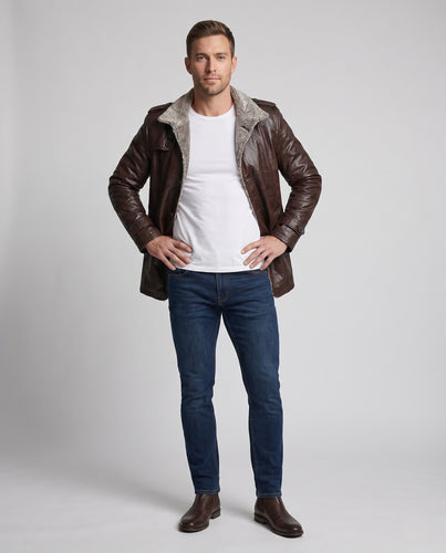 Herren Kunstleder-Pilotenblouson mit Sherpa‑Innenfutter Nord Taschen