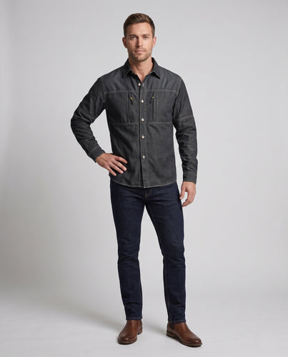 Herren lässige Denim-Hemdjacke mit funktionalen Reißverschluss-Brusttaschen Nord Taschen