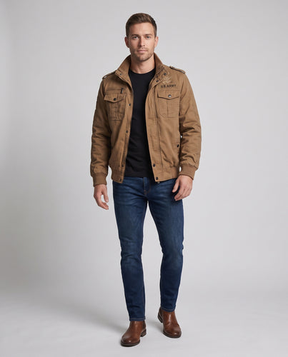 Herren militärisch inspirierte Field-Bomberjacke mit Schulterklappen, Brustpattentaschen und geripptem Bund Nord Taschen