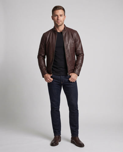 Herren Slim-Fit Kunstlederblouson mit thermo-Teddyfutter und verdecktem Zweiwege-Reißverschluss Nord Taschen