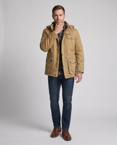 Herren warmer Canvas-Parka mit Teddyfutter Kapuze und Mehrfachtaschen Nord Taschen