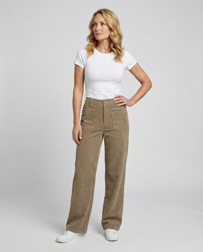 Damen Cordhose High Waist mit Taschen