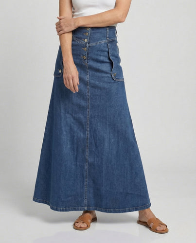 Maxirock Damen Jeans Knopfleiste