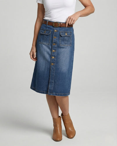Jeansrock Damen Midi Knopfleiste