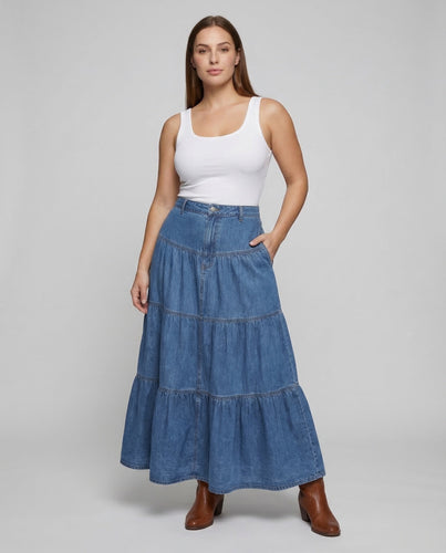Boho Maxikleid Denim Leicht Damen