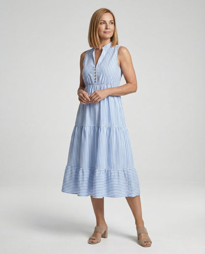 Gestreiftes Midikleid Ärmellos Mit Stufenrock