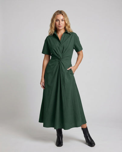 Damen Ärmelloses Tupfen-Midikleid mit Reverskragen und A-Linie