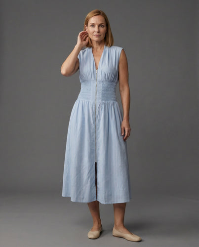 Damen Ärmelloses Midikleid mit V-Ausschnitt und Smockbund
