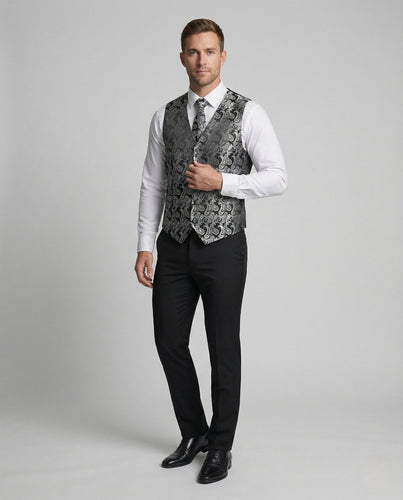 Herren Paisley-Jacquard-Weste mit V-Ausschnitt