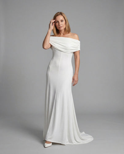 Damen Carmen Abendkleid mit Schalkragen
