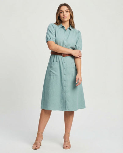 Damen Maxikleid mit Knopfleiste und Gürtel