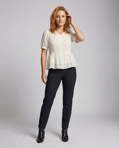 Damen Baumwoll Leinen Bluse mit Volant
