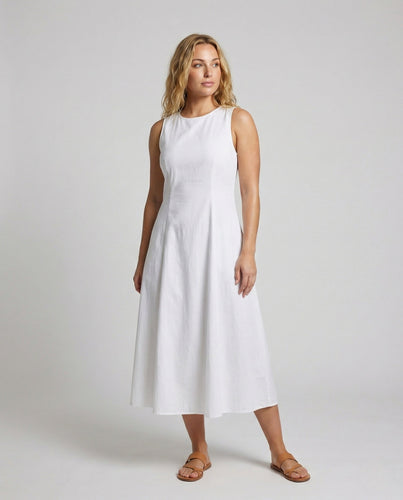 Damen Leinen Baumwolle Maxikleid mit Taschen