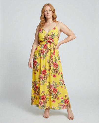 Damen Wickel Maxikleid mit Spaghettiträgern
