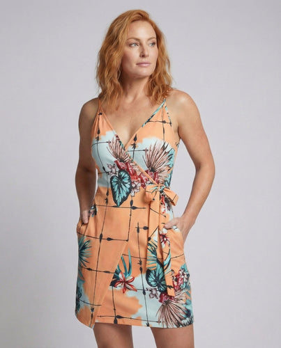 Damen Wickel Minikleid mit Spaghettiträgern