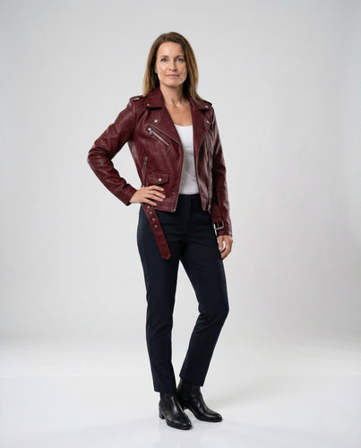 Damen Kurze Bikerjacke Kunstleder