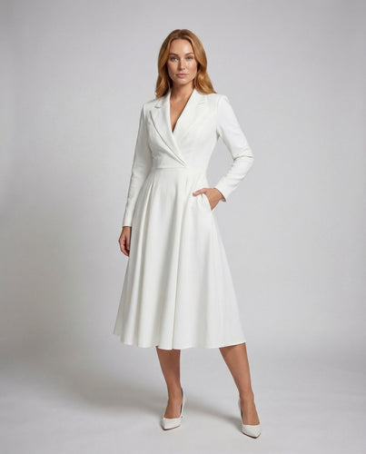 Damen Blazer Kleid Tailliert im Mantelstil mit A Linien Rock Avellé